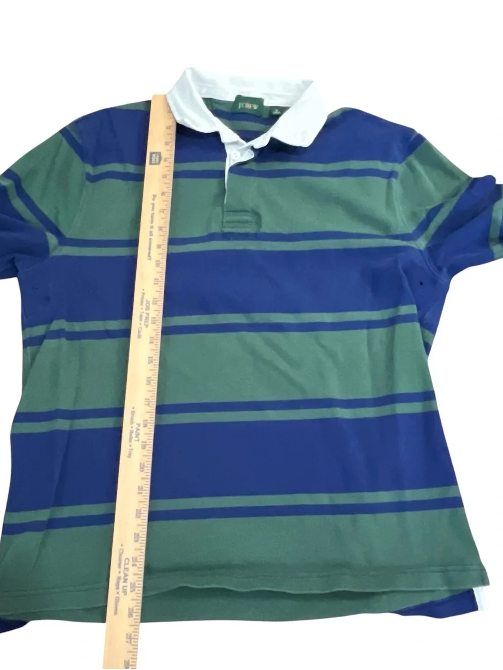 J.Crew Oarsman Rugby Polo Men’s M Green Blue Stripe Long Sleeve Elbow Patch
